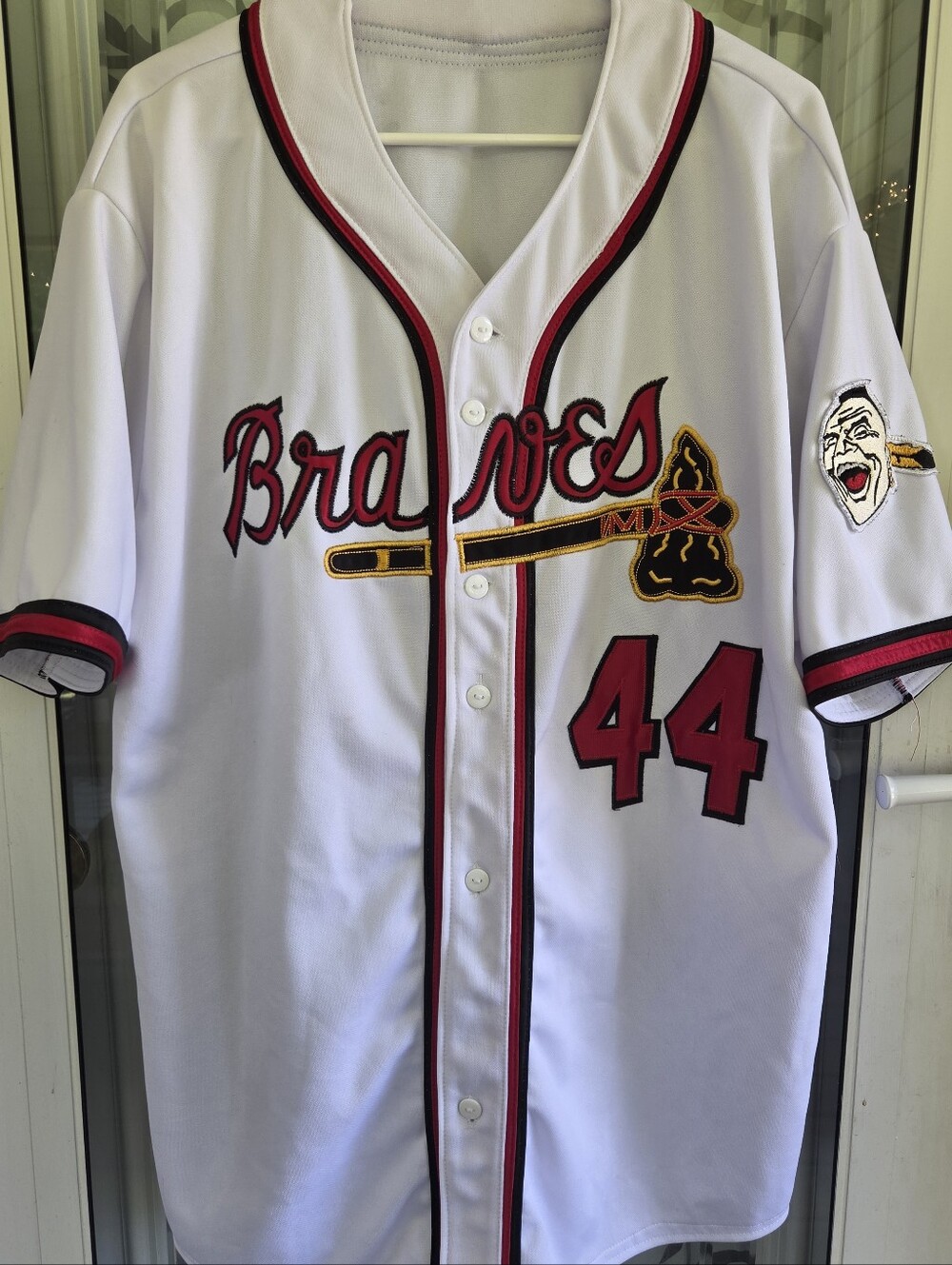 Atlanta Braves Replica White & Red Hank Aaron Baseball Jersey. Sz XL